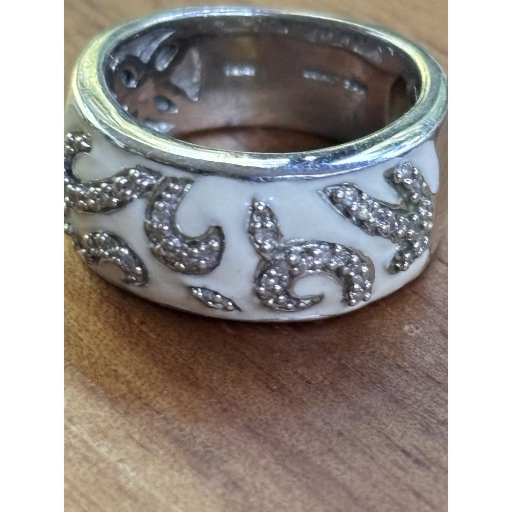 Vtg JWBR Sterling Silver Enamel & Diamond Accent Scroll Band Ring, Size 5, 7.2g